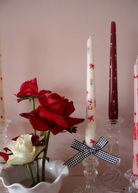 Red Bow & Pink Heart Ivory Candle