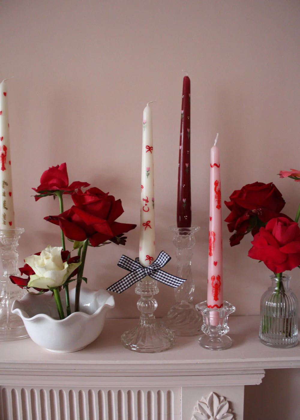 Red Bow & Pink Heart Ivory Candle